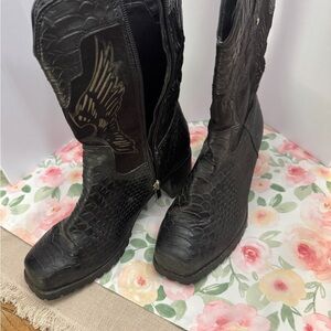 Black Embossed Ankle Boots
